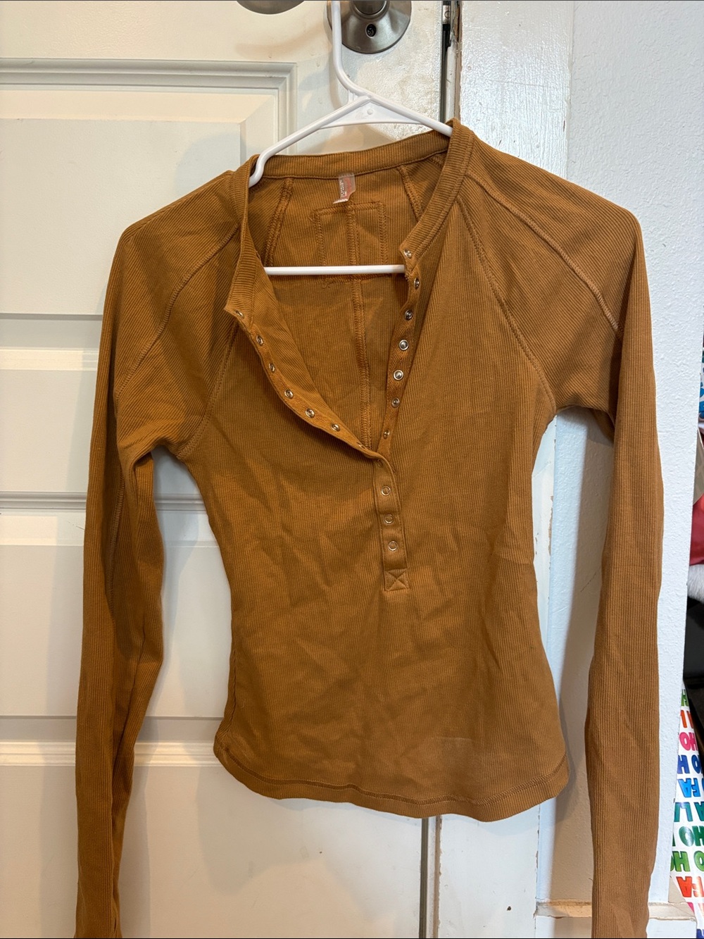 Long Sleeve Snap Henley Top - Mustard Brown